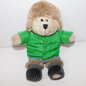 2011 Starbucks Barista Teddy Bear Green Puffer Jacket Fur hat 10" Plush Stuffed